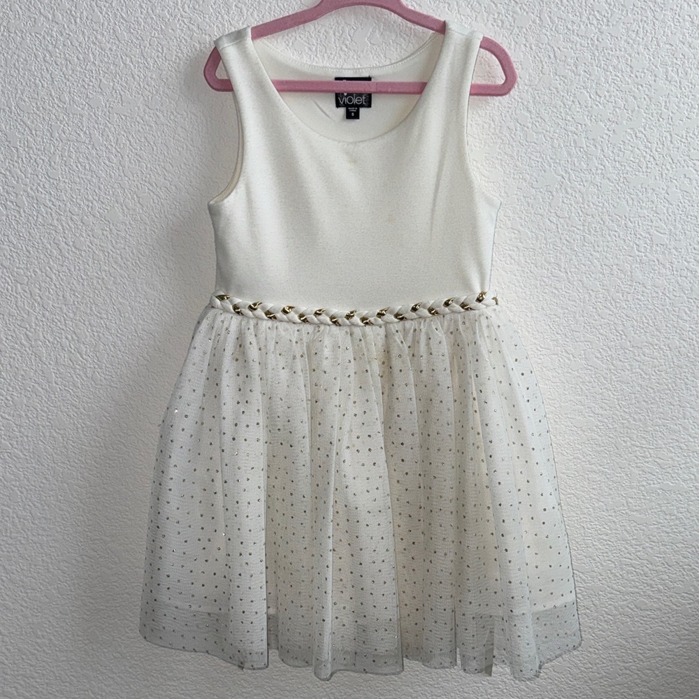 Charming Ivory Kids Dress with Gold Chain Detail